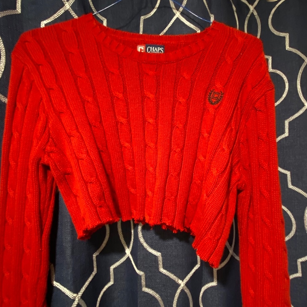 Chaps Long Sleeve Crop Sweater Red Ralph Lauren